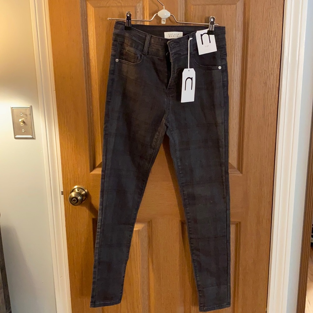 Dark plaid jeans